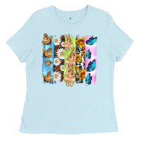 Baby Blue easter bunny butterfly daisy and sunflower with cowhide and  leopard b Ladies Tee - Artiststas