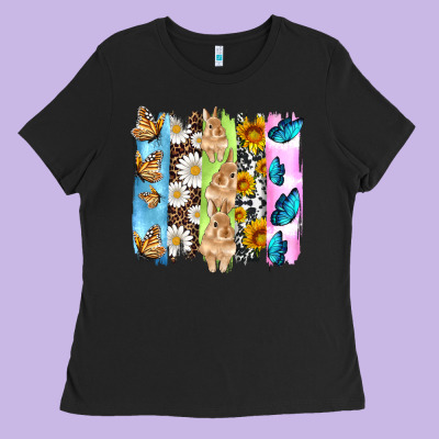 Easter Bunny Butterfly Daisy And Sunflower With Cowhide And  Leopard B Ladies Tee Designed By Artiststas