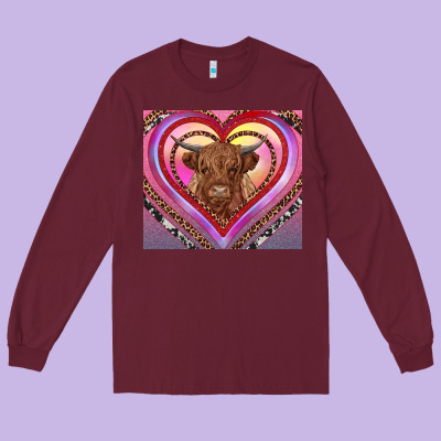 Highland Cow Valentine's Day Long Sleeve Tee Designed By Ranaportraitstore