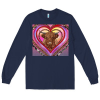Navy highland cow valentine's day Long Sleeve Tee - RanaPortraitStore