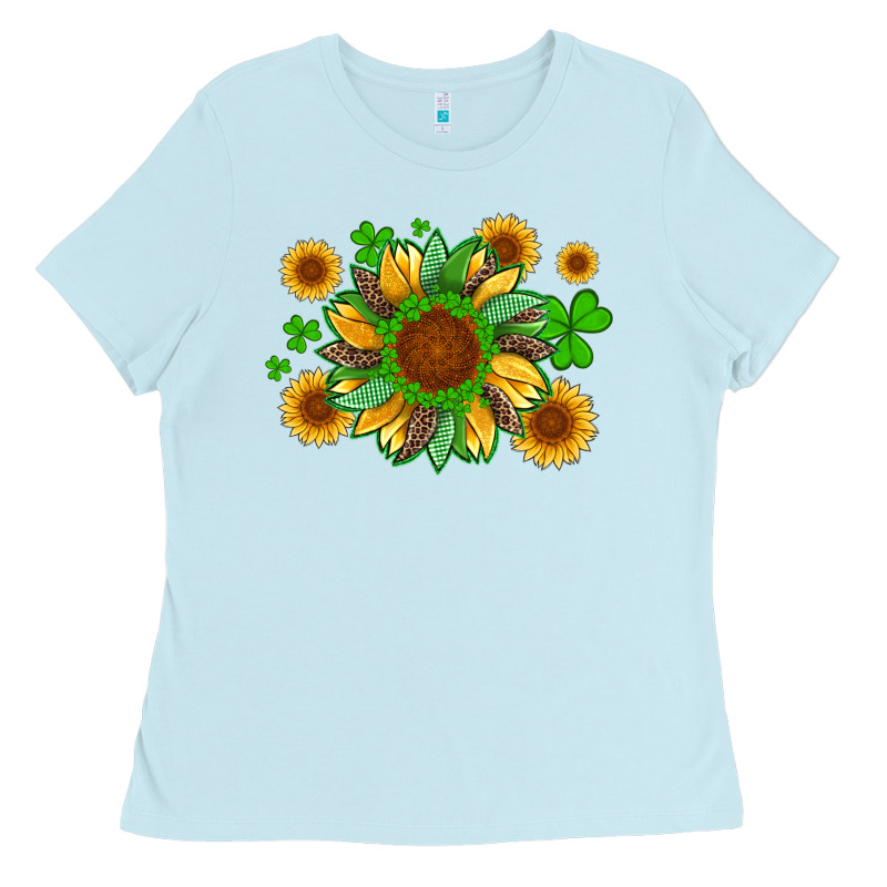 St Patricks Sunflowers With Shamrock And Glitters With Leopard Ladies Tee by Artiststas | Teevron