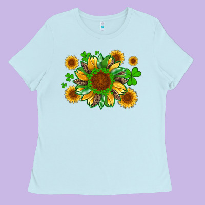 St Patricks Sunflowers With Shamrock And Glitters With Leopard Ladies Tee Designed By Artiststas