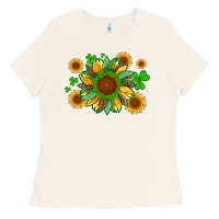 Bone st patricks sunflowers with shamrock and glitters with leopard Ladies Tee - Artiststas
