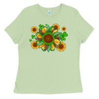 Matcha st patricks sunflowers with shamrock and glitters with leopard Ladies Tee - Artiststas
