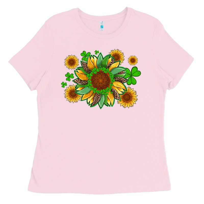 St Patricks Sunflowers With Shamrock And Glitters With Leopard Ladies Tee by Artiststas | Teevron