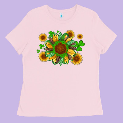 St Patricks Sunflowers With Shamrock And Glitters With Leopard Ladies Tee Designed By Artiststas