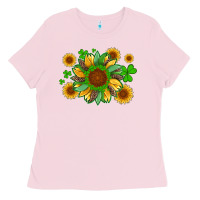 Bubblegum Pink st patricks sunflowers with shamrock and glitters with leopard Ladies Tee - Artiststas