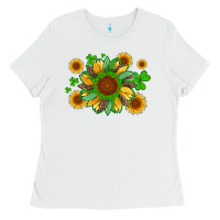 White st patricks sunflowers with shamrock and glitters with leopard Ladies Tee - Artiststas
