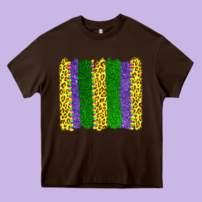 Mardi Gras Leopard Brushstrokes Heavy Core Tee Designed By Adodesignshop
