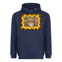 Navy Baby Cow Leopard Sunflowers Heavyweight Hoodie - CowCowDesign