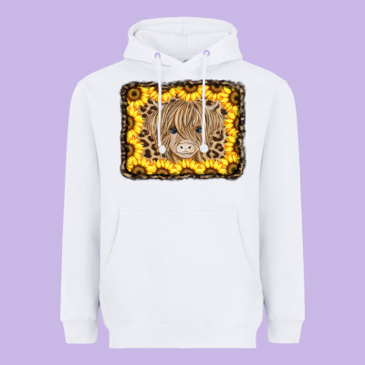 Baby Cow Leopard Sunflowers Heavyweight Hoodie Designed By Cowcowdesign