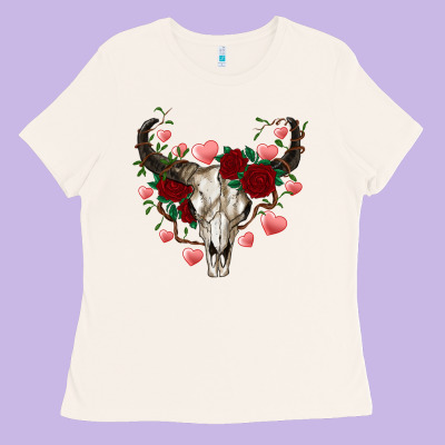 Valentine's Bull Skull Ladies Tee Designed By Adodesignshop