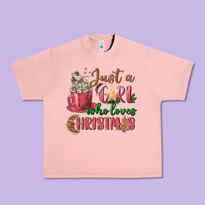 Pink Just A Girl Who Loves Christmas Urban Heavy Tee Designed By Nancycooperartshop