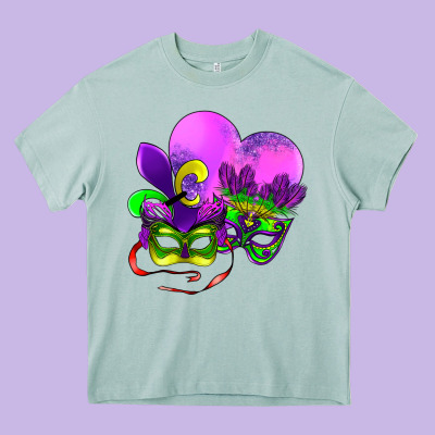 Mardi Gras Heart And Mask Heavy Core Tee Designed By Adodesignshop
