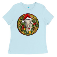 Baby Blue Christmas Goat Ladies Tee - RanaPortraitStore