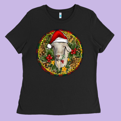 Christmas Goat Ladies Tee Designed By Ranaportraitstore