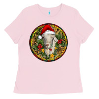 Bubblegum Pink Christmas Goat Ladies Tee - RanaPortraitStore