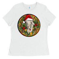White Christmas Goat Ladies Tee - RanaPortraitStore
