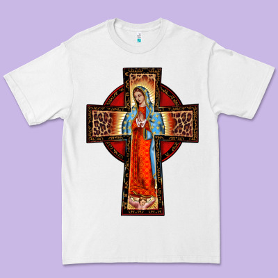 Lady Of Guadalupe Leopard Cross Premium Tee Designed By Barkaloodesign
