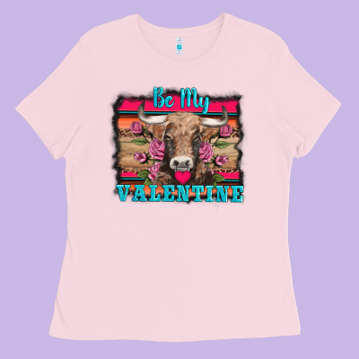 Be My Valentine With Cow Ladies Tee Designed By Adodesignshop
