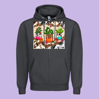 Cowhide Succulent Zipper Hoodie Designed By Tumblerdesignbyshophia