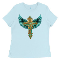 Baby Blue wing cross Ladies Tee - Artiststas