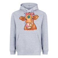 Heather Grey Cow  Turquoise Heavyweight Hoodie - CowCowDesign