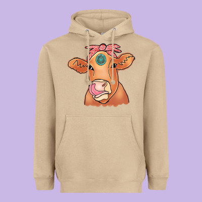 Cow  Turquoise Heavyweight Hoodie Designed By Cowcowdesign