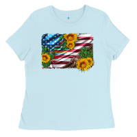 Baby Blue usa flag and sunflower serape leopard and cactus Ladies Tee - Artiststas