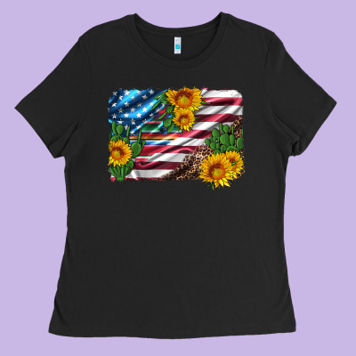 Usa Flag And Sunflower Serape Leopard And Cactus Ladies Tee Designed By Artiststas