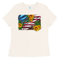 Bone usa flag and sunflower serape leopard and cactus Ladies Tee - Artiststas