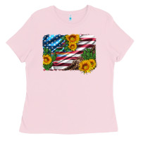 Bubblegum Pink usa flag and sunflower serape leopard and cactus Ladies Tee - Artiststas