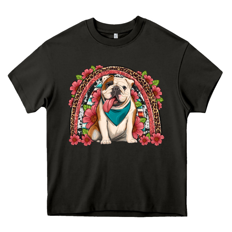 English Bulldog Floral Rainbow Heavy Core Tee by Artiststas | Teevron