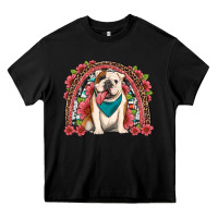 Black english bulldog floral rainbow Heavy Core Tee - Artiststas
