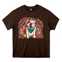 Chocolate Brown english bulldog floral rainbow Heavy Core Tee - Artiststas