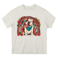 Cream english bulldog floral rainbow Heavy Core Tee - Artiststas