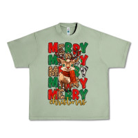 Oil Green merry christmas reindeer Urban Heavy Tee - MaliasSmallBusiness