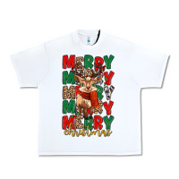 White merry christmas reindeer Urban Heavy Tee - MaliasSmallBusiness