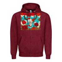 Burgundy bull skull rose Zipper Hoodie - TumblerDesignByShophia