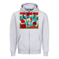Heather Grey bull skull rose Zipper Hoodie - TumblerDesignByShophia