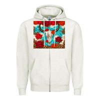 Oatmeal Heather bull skull rose Zipper Hoodie - TumblerDesignByShophia