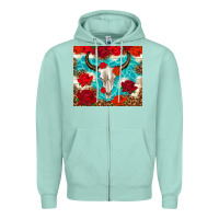Seafoam bull skull rose Zipper Hoodie - TumblerDesignByShophia
