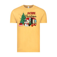 Vintage Mustard merry christmas camper Vintage Tee - MaliasSmallBusiness