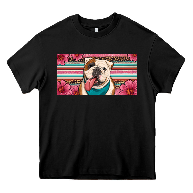 English Bulldog Floral License Plate Heavy Core Tee by Artiststas | Teevron