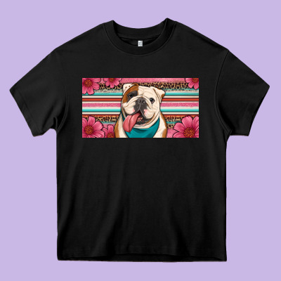 English Bulldog Floral License Plate Heavy Core Tee Designed By Artiststas