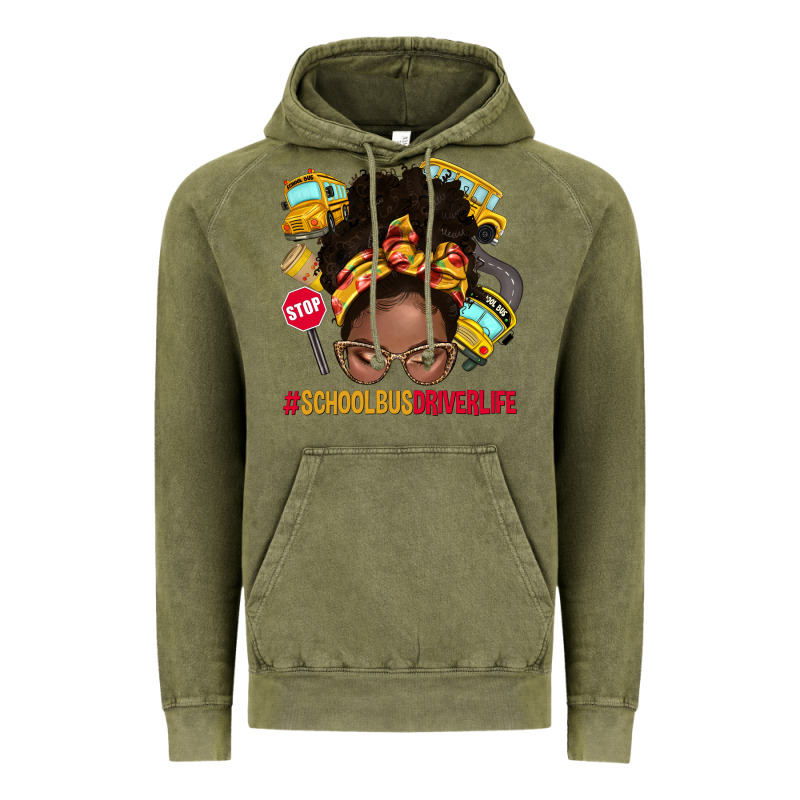 School Bus Driver Life Afro Messy Bun Vintage Hoodie by NancyCooperArtShop | Teevron