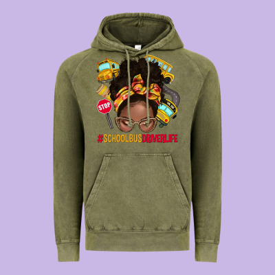School Bus Driver Life Afro Messy Bun Vintage Hoodie Designed By Nancycooperartshop