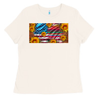 Bone usa flag and serape with leopard and sunflowers license plate Ladies Tee - Artiststas