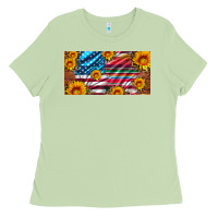 Matcha usa flag and serape with leopard and sunflowers license plate Ladies Tee - Artiststas