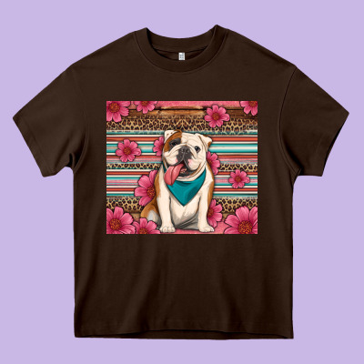 British Bulldog Floral Serape Heavy Core Tee Designed By Artiststas